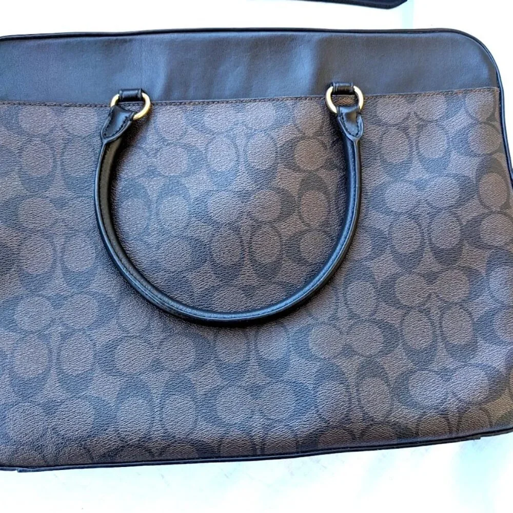 COACH Signature Brown, Black Laptop Case Leather Business Briefcase fo... - Picture 3 of 8